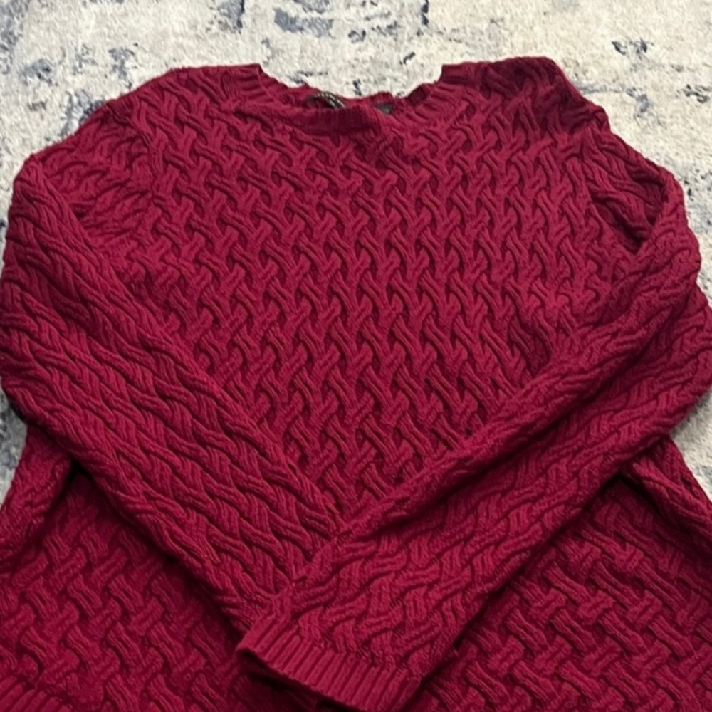 JEANNE PIERRE Women's Red Cable Knit Curved-Hem Sweater - Picture 2 of 4
